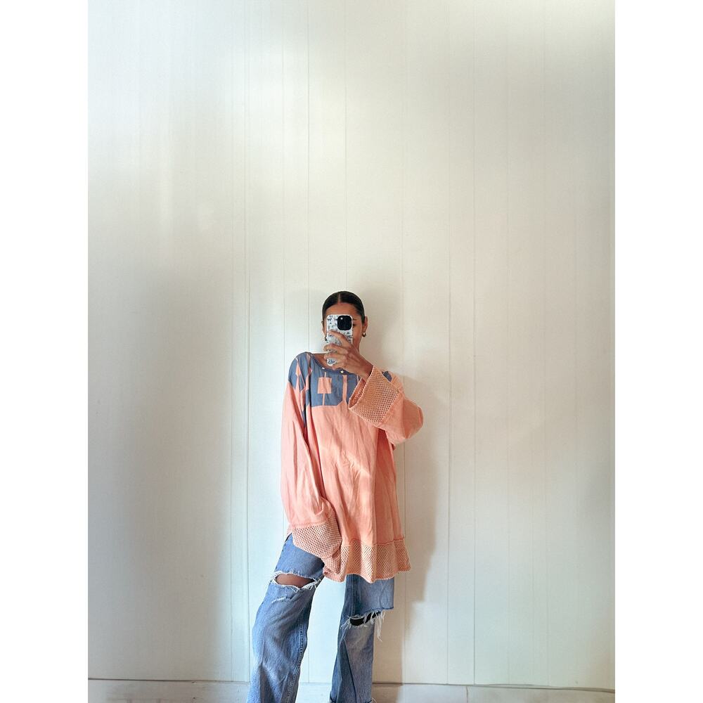 We The Free Oversized Pink and Blue Graphic Blouse - Picture 2 of 3